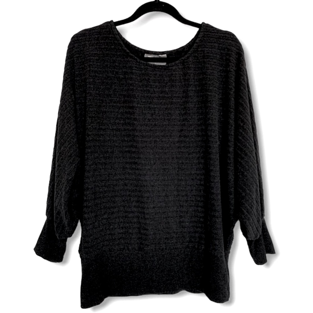Anthropologie Black Textured Knit Pullover Sweatshirt